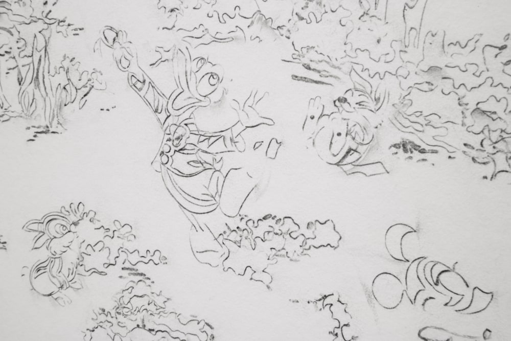 Detail of All of a Tremble (Delusion/Devolution), 2017, vintage wallpaper-printing roller, steel comb, pencil drawing on wallpaper, electric motor and customised motion-control software, 350 x 885 cm (137.8 x 348.43 in.),&amp;nbsp;9 min 38 sec, musical composition