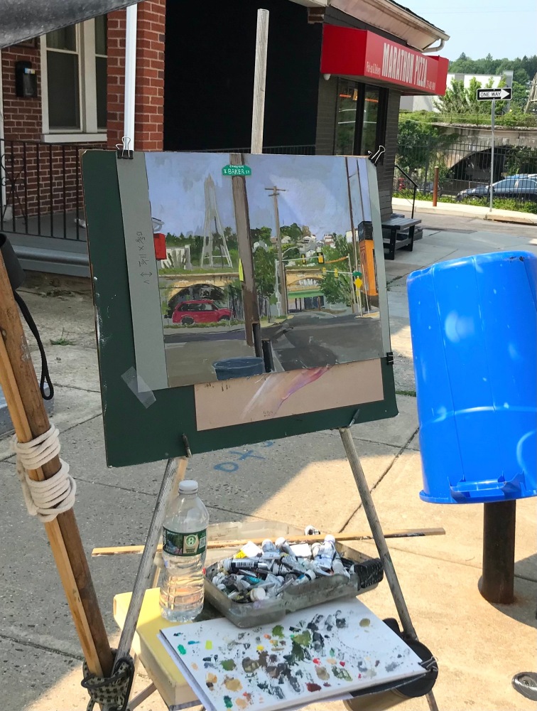 Larry Francis sketching on Leverington Avenue