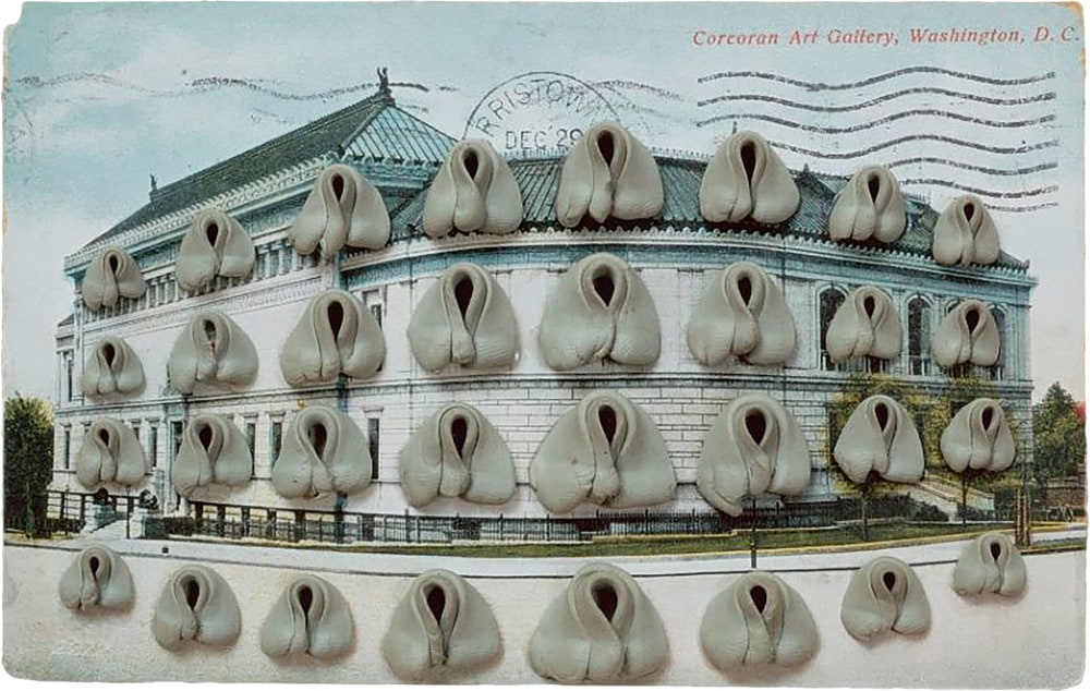 Hannah Wilke 
Corcoran Art Gallery, Washington, D.C., 1976
Kneaded erasers on postcard mounted on board
15 3/4 &amp;times; 17 3/4 inches (40 &amp;times; 45.1 cm)
Collection of Tony and Gail Ganz
Image&amp;nbsp;courtesy Hannah Wilke Collection &amp;amp; Archive, Los Angeles.
