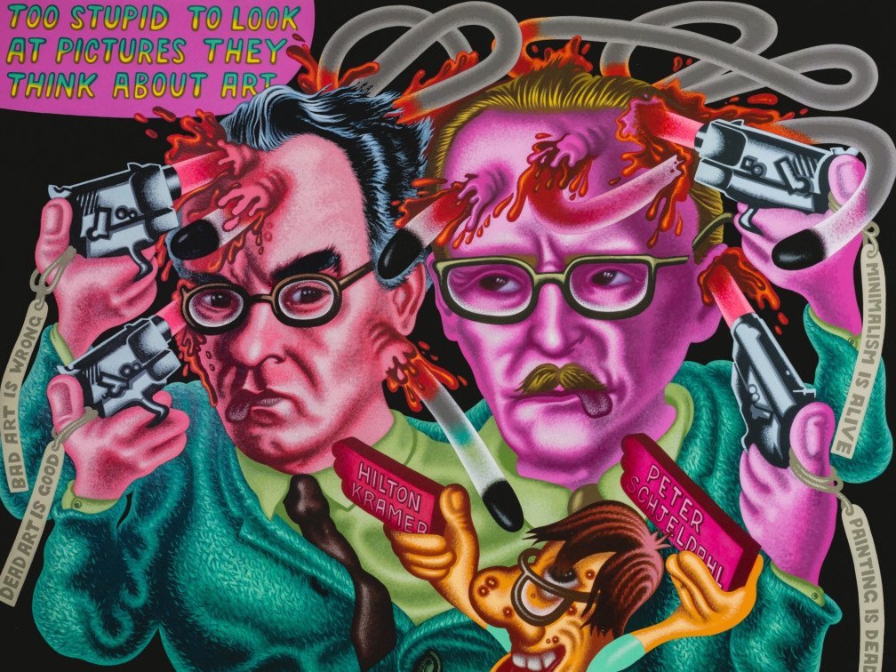 Detail of painting by Peter Saul titled Art Critic Suicide form 1996