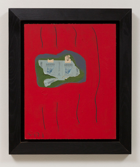 red painting with a collaged element