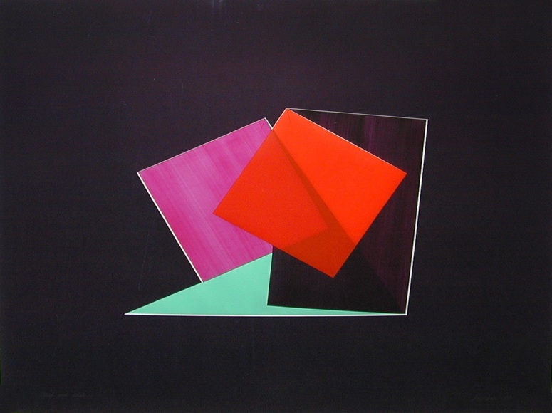 multi-colored folded paper on a black ground centered on the page