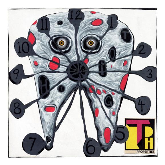 , TRENTON DOYLE HANCOCK, Big Tooth Clock, 2016, mixed media on canvas, 24 x 24 x 1 1/2 in.