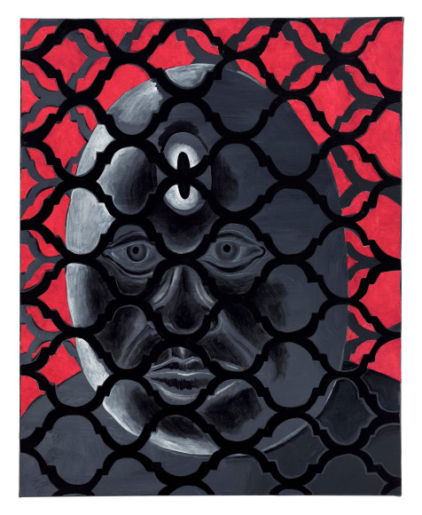 , TRENTON DOYLE HANCOCK, The Grey Remains of a Friendship Scarred,&nbsp;2016, acrylic and mixed media on canvas, 30 x 24 x 1 1/2 in.