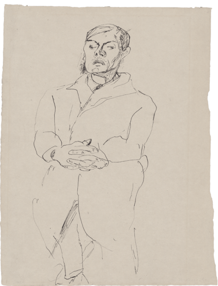 Max Beckmann, Self-portrait seated, hands folded [recto], 1917, Pen in black ink, 317 x 239 mm, &copy; VG Bild-Kunst, Bonn 2020