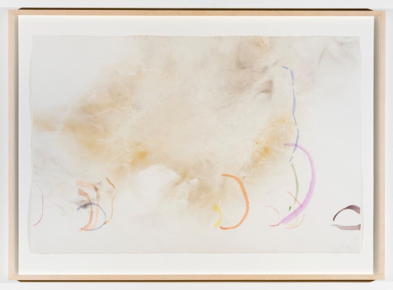 , JOHN CAGE&nbsp;River Rocks and Smoke 04/12/90 #3,&nbsp;1990&nbsp;Watercolor on Waterford, cold press, 260 lb. paper prepared with fire and smoke&nbsp;32 3/8 x 45 x 1 3/4 in. (82.2 x 114.3 x 4.5 cm)