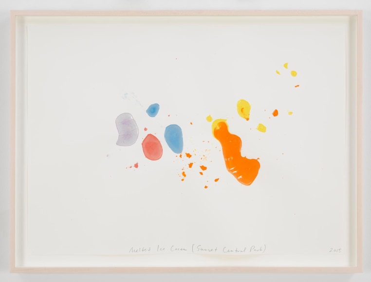 , SPENCER FINCH&nbsp;Melted Ice Cream (Sunset Central Park),&nbsp;2015&nbsp;Homemade frozen milk-paint on paper&nbsp;22 x 30 in. (55.9 x 76.2 cm)