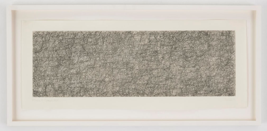 , JOHN CAGE&nbsp;R3 (Where R = Ryoanji),&nbsp;1983&nbsp;Drypoint, Set of 2&nbsp;Each: 9 1/4 x 23 1/4 in. (23.5 x 59 cm)&nbsp;Edition of 25