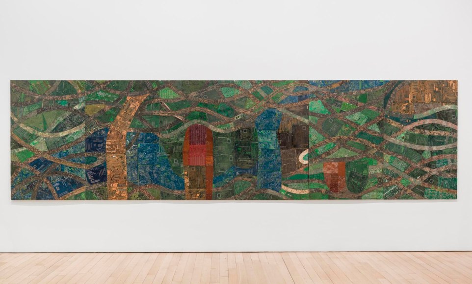 , ELIAS SIME Tightrope 9,&nbsp;2009-14 Reclaimed electronic components on panel&nbsp;39 5/16 x 236 3/16 in. (100 x 600 cm)