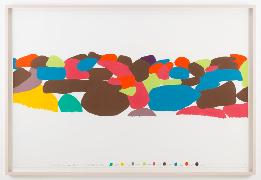 , SPENCER FINCH&nbsp;Stone Wall, Summer Morning, Vermont (8/30/14, 10:30am),&nbsp;2015&nbsp;Oil pastel and pencil on paper&nbsp;50 1/8 x 76 in. (127.3 x 193 cm)