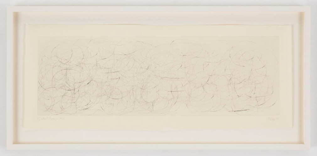 , JOHN CAGE&nbsp;(Where R = Ryoanji),&nbsp;1983&nbsp;Drypoint, Set of 4&nbsp;Each: 9 1/4 x 23 1/4 in. (23.5 x 59 cm)&nbsp;Edition of 25