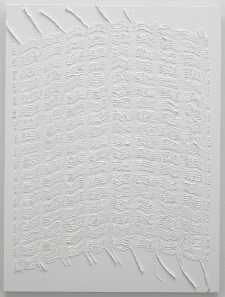 , MICHELLE GRABNER, Untitled, 2014 Burlap and gesso on panel 32 x 24 in.