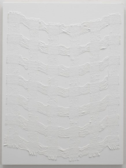 , MICHELLE GRABNER, Untitled, 2014 Burlap and gesso on panel 32 x 24 in.