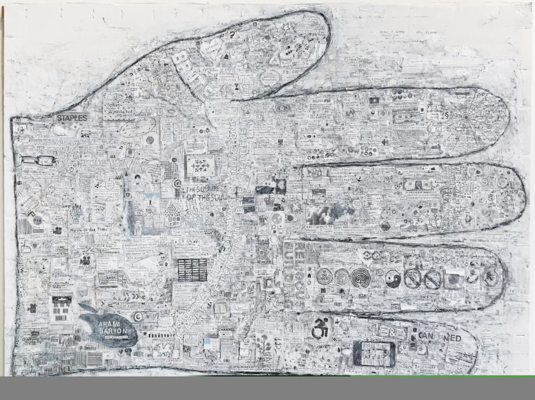 , SIMON EVANS, Glove, 2016, Mixed media on paper, 45 9/16 x 65 3/16 x 1 1/8 in.&nbsp;