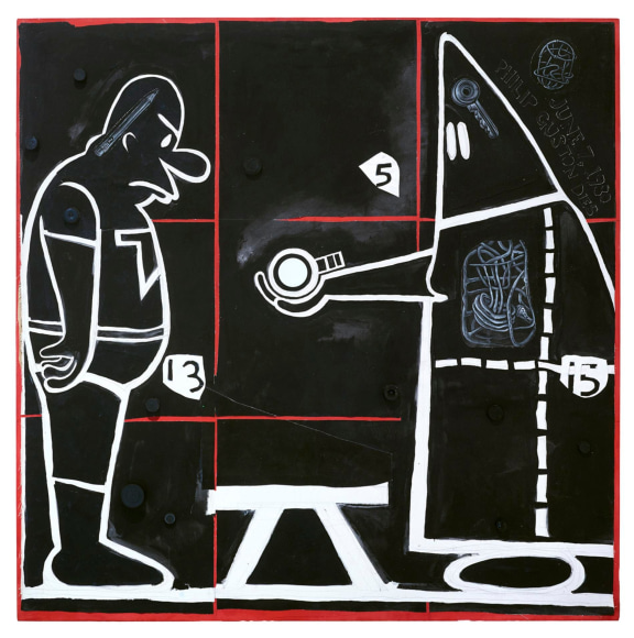 , TRENTON DOYLE HANCOCK&nbsp;Step and Screw #18-1, the Handoff,&nbsp;2015&nbsp;Mixed media on canvas&nbsp;60 x 60 in. (152.4 x 152.4 cm)