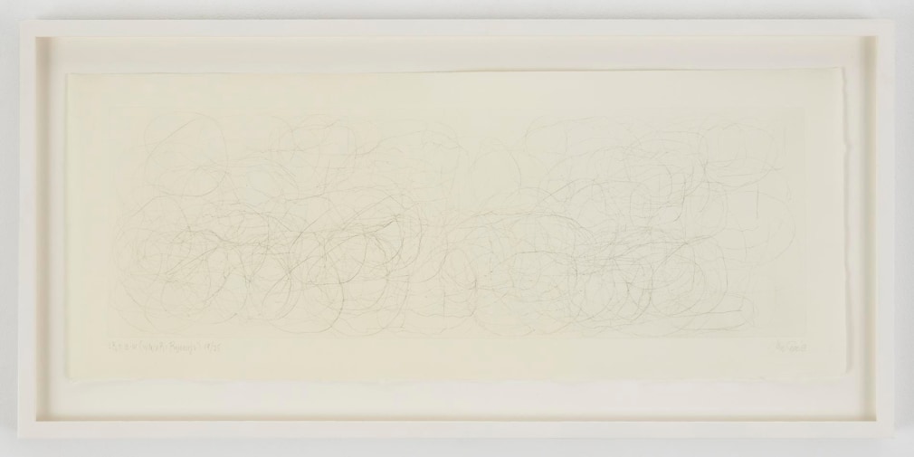 , JOHN CAGE&nbsp;(Where R = Ryoanji),&nbsp;1983&nbsp;Drypoint, Set of 4&nbsp;Each: 9 1/4 x 23 1/4 in. (23.5 x 59 cm)&nbsp;Edition of 25