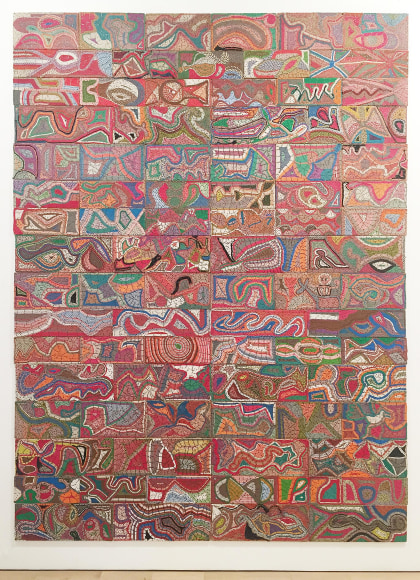 , ELIAS SIME&nbsp;Tightrope 5.1,&nbsp;2009-14 Reclaimed electrical wires on panel&nbsp;130 &frac14;&nbsp; x 93 &frac14; in. (330 x 236 cm)