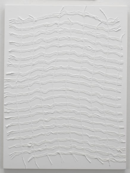 , MICHELLE GRABNER, Untitled, 2014, Burlap and gesso on panel, 32 x 24 in.