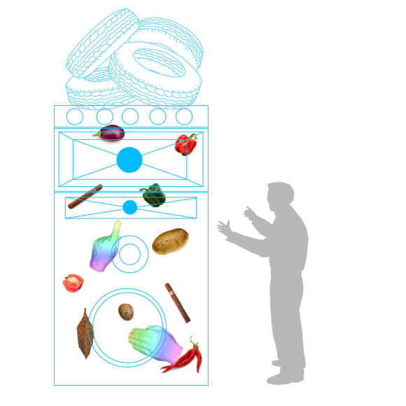 LOS JAICHACKERS (Eamon Ore-Giron &amp;amp; Julio C&eacute;sar Morales), Schematic rendering for&nbsp;Ice Sculpture after Jamaican Sound Systems, 2013