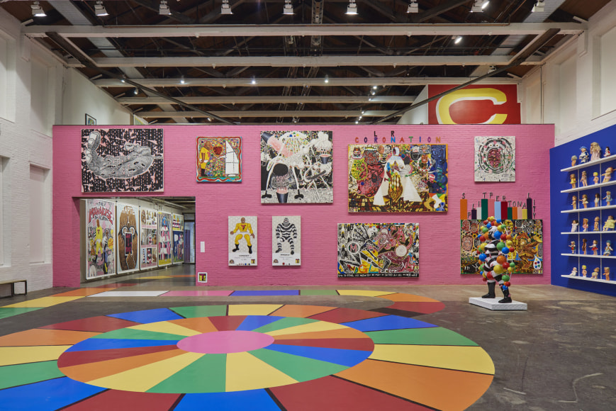 Installation view, Trenton Doyle Hancock, Mind of the Mound: Critical Mass, MASS MoCA, North Adams, MA, 2019