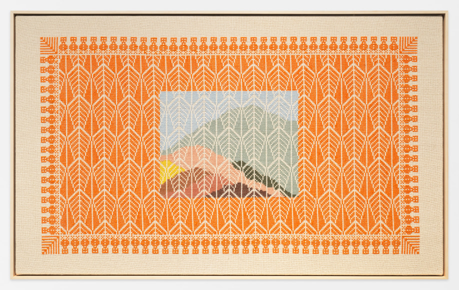 Hand embroidered mountain landscape