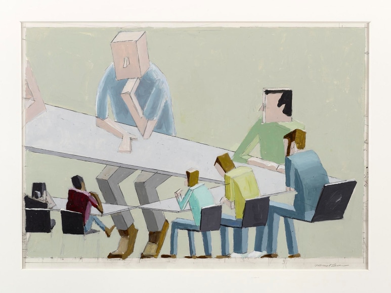 , MERNET LARSEN, Faculty Meeting Study, 2006, Acrylic on Bristol board. 19 x 24 in.&nbsp;