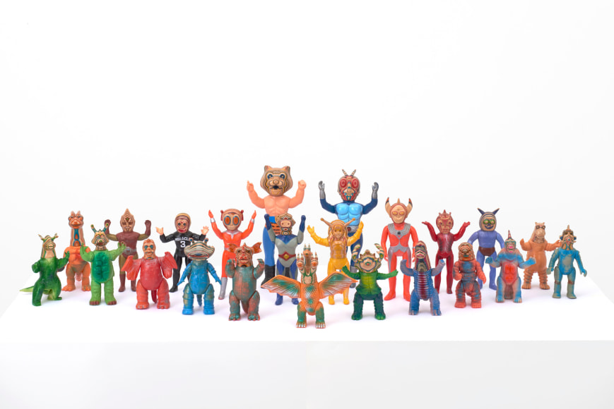 Haroshi, 2018, Vintage action figures with carved skateboard elements. Courtesy of the artist and NANZUKA.