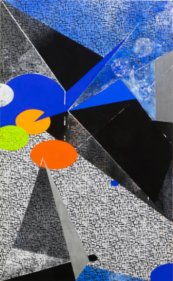 JANET JONES | HOT SPOTS | ACRYLIC, GOUACHE ON PRINTED CANVAS |  78 X 48 INCHES | 2017,  