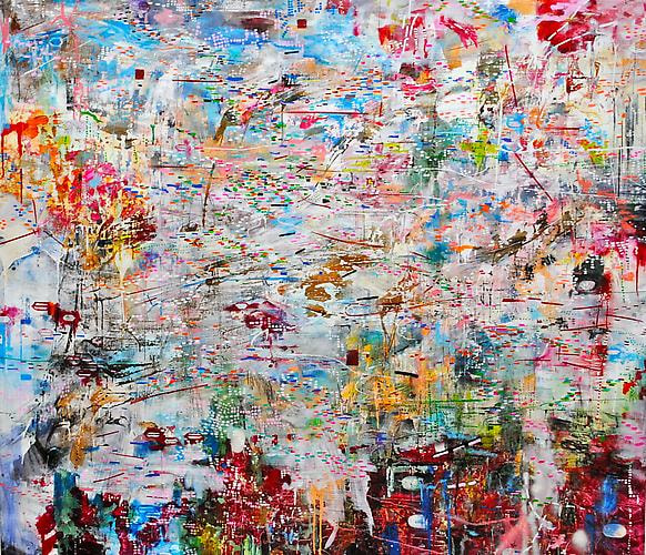 AMY SCHISSEL | MAINTAIN THETA | MULTIMEDIA ON CANVAS | 55 X 65 INCHES | 2011 