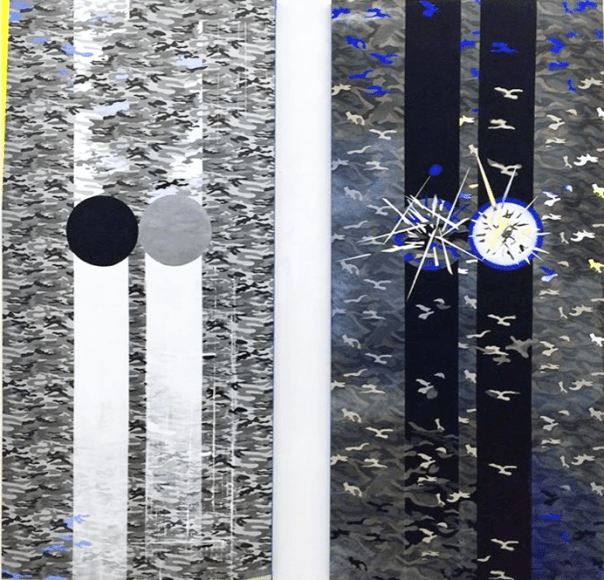 JANET JONES | GHOST TOWN (DAY & NIGHT) | OIL AND ACRYLIC ON PRINTED CANVAS | 66 X 30 INCHES EACH. | 2019 