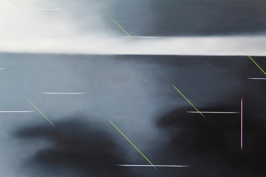 JANET JONES | NOWHERE EVERYWHERE #2 (DÉTAIL) | HUILE ET ACRYLIQUE SUR TOILE | 30 X 120 POUCES | 2004 