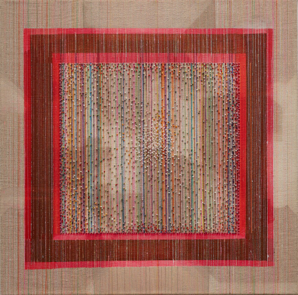 ANTONIETTA GRASSI | FRIENDSHIP KNOTS 2 | OIL, ACRYLIC, INK, EMBROIDERY ON LINEN | 24 X 24 INCHES | 2021, &nbsp;