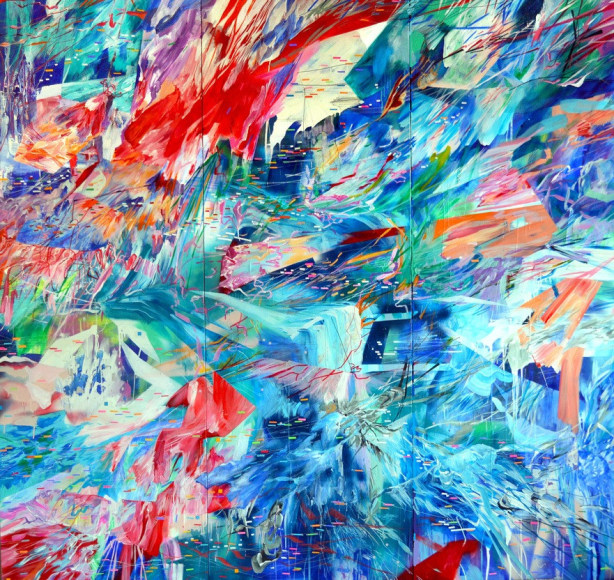 AMY SCHISSEL | TANGLED RHIZOMES TO WANDERING | ACRYLIC ON LUAN WOOD | 84 X 80 INCHES | 2015