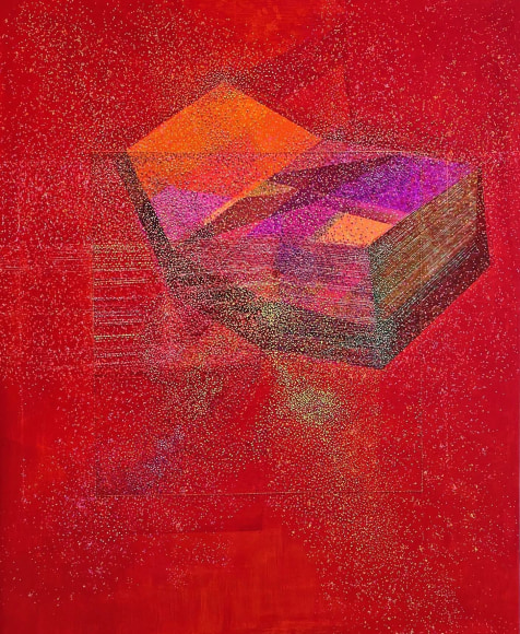 ANTONIETTA GRASSI | ECHO MIGRATION | ACRYLIC, OIL, INK, EMBROIDERY ON CANVAS | 58 X 48 INCHES | 2021, &nbsp;