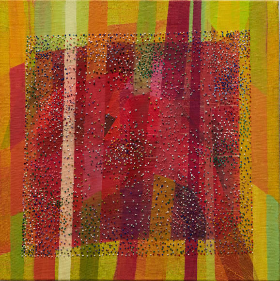 ANTONIETTA GRASSI | ALL THAT GLITTERS | EMBROIDERY, OIL, ACRYLIC, INK ON LINEN | 20 X 20 INCHES | 2021, &nbsp;