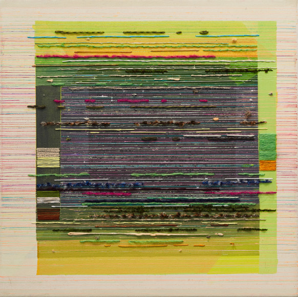 ANTONIETTA GRASSI | COME UNDONE | EMBROIDERY, OIL, ACRYLIC, INK ON CANVAS | 20 X 20 INCHES | 2021, &nbsp;