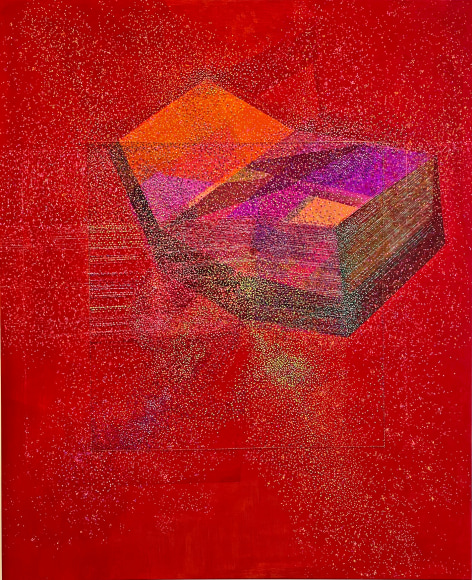 ANTONIETTA GRASSI | SCATTERED ECHOS FOR MIGRATION | ACRYLIC, OIL, INK, EMBROIDERY ON CANVAS | 58 X 48 INCHES | 2021