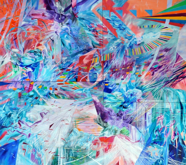 AMY SCHISSEL | FIXED FLUIDS | ACRYLIC ON LUAN WOOD | 52 X 48 INCHES | 2015
