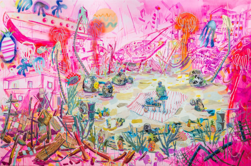 MELANIE DANIEL | ONLY FOUR DEGREES | OIL ON CANVAS | 77 X 120 INCHES | 2021