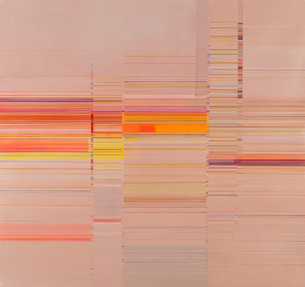 ANTONIETTA GRASSI | SUNSET GLITCH | HUILE, ENCRE SUR TOILE | 62 X 59 POUCES | 2021