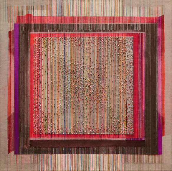 ANTONIETTA GRASSI | FRIENDSHIP KNOTS | OIL, ACRYLIC, INK, EMBROIDERY ON LINEN | 24 X 24 INCHES | 2021, &nbsp;