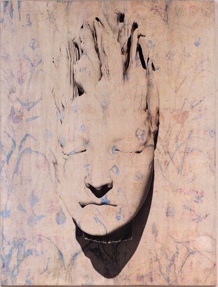 CLAUDIA HART | THE RUINS SERIES, THE YELLOW MEDUSA | PIGMENT IN RESIN, ASH WOOD PANEL AND CHERRY WOOD PANEL, OAK FRAME | 10.5 X 14 X 1.5 INCHES | 2021/2023