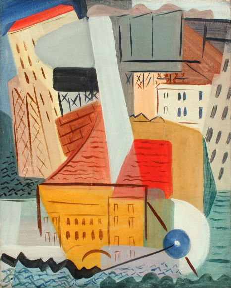 Vaclav Vytlacil oil painting entitled &quot;Harbor and City&quot;.