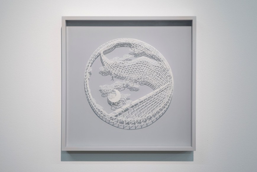 Ring - The Wall Climber, 2015, Cut paper, Chinese xuan (rice) paper on silk