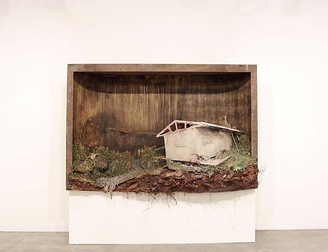 Retreat, 2009 Urethane foam, polystyrene, polyvinyl chloride, masonite, cardboard, wood, glue, roots, stain, enamel and fluorescent lights