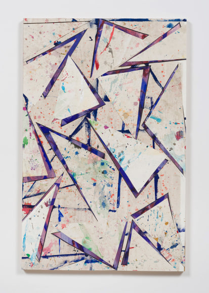 Untitled (flr.ppr.trngls.bl.lns.crdbrd.), 2016, Gouache, acrylic, graphite, glue, paper, cardboard, aluminum and wood panel