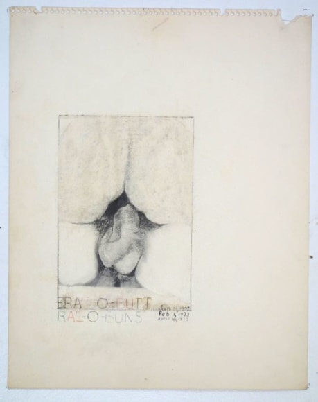Betty Tompkins eras-o-butt/raz-o-buns, 1973