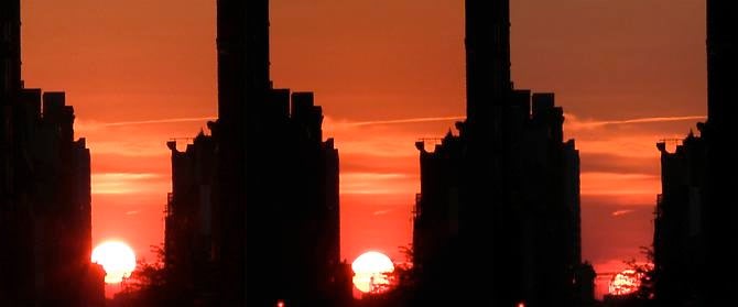 Manhattanhenge, 2014 Duratrans prints on lightbox (triptych)
