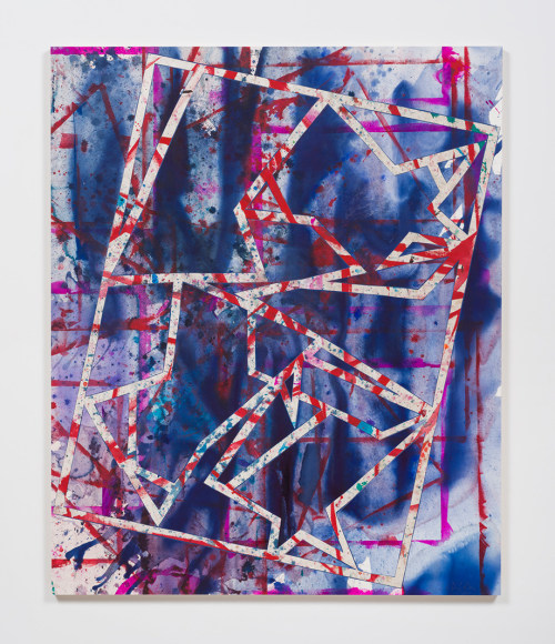 Untitled (bl.flr.ppr.rd.lns.), 2015, Gouache, glue, paper, aluminum and wood panel