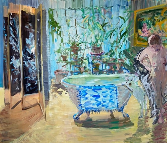 Deborah Brown, Bathtub Self-Portrait with Zeus VI, 2020